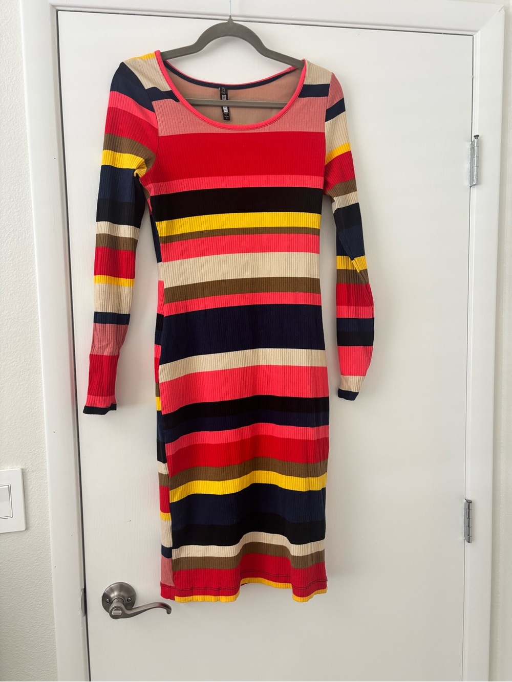 Tracy Reese Multicolor Striped Long-Sleeve Ribbed Dress.